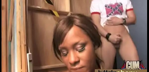  Ebony takes a facial in a club bukkake party 15